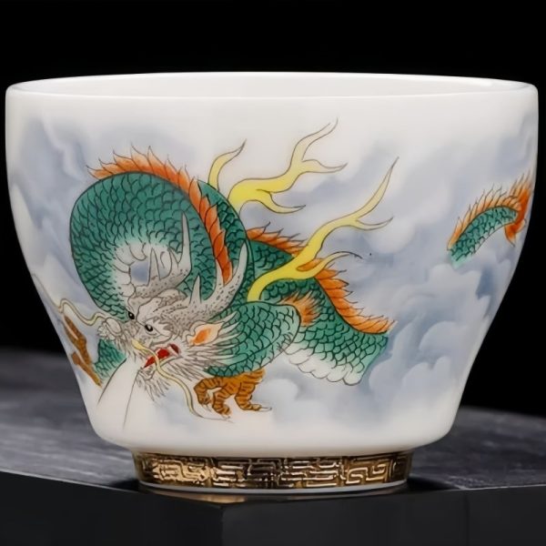 Year Of The Dragon Hand Painted Iced White Porcelain Dragon Tea Cup