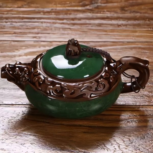 Dark Green Ice Crackle Glaze Chinese Dragon Teapot With Dragon Spout Gongfu Tea Ceremony