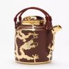 Antique Gold Inlaid with Jade Dragon and Phoenix Pattern Purple Clay Teapot Large Capacity with Handle