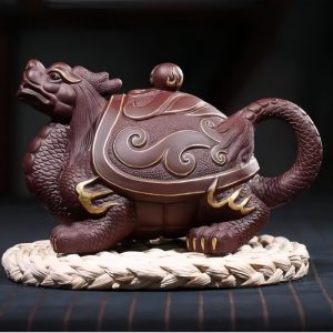 Unique Gilding Dragon Turtle Shaped Teapot with Dragon Ball Twist Made from Yixing Purple Clay