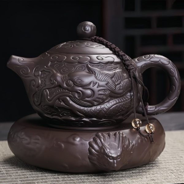 Chinese Antique Yixing Zisha Dragon Teapot With Relief Auspicious Dragon Pattern