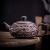Vintage Purple Pottery Chinese Dragon Teapot Featuring Relief Auspicious Dragon Pattern