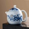 Vintage Blue And White Porcelain Chinese Dragon Egg Shaped Teapot With Gold And Silver Inlay