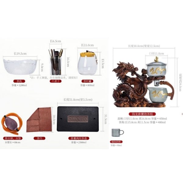 Antique Luxurious Year of the Dragon Semi-Automatic Glass Tea Set with Gold Dragon Design