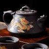 Yixing Purple Clay Antique Dragon Teapot With Color Changing Pattern Stone Gourd Design