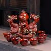 Vintage Exquisite Ceramic Opulent Red Double Dragon Gilding Tea Set