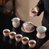 Classic Chinese Handmade Vintage Gongfu Porcelain Tea Cup Set with Majestic Red Dragon Pattern