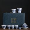 Vintage Elegant Chinese Blue and White Porcelain Dragon Phoenix Luxury Gongfu Tea Cup Set