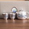 Antique Elegant Gilt Silver Tea Sets with Blue and White Porcelain Exclusive Dragon Pattern