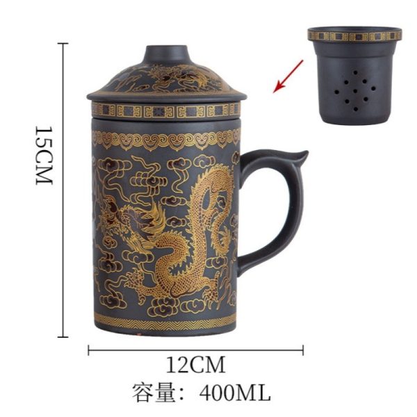 Vintage Hand-painted Dragon Yixing Purple Clay Tea Cup Mug with Infuser