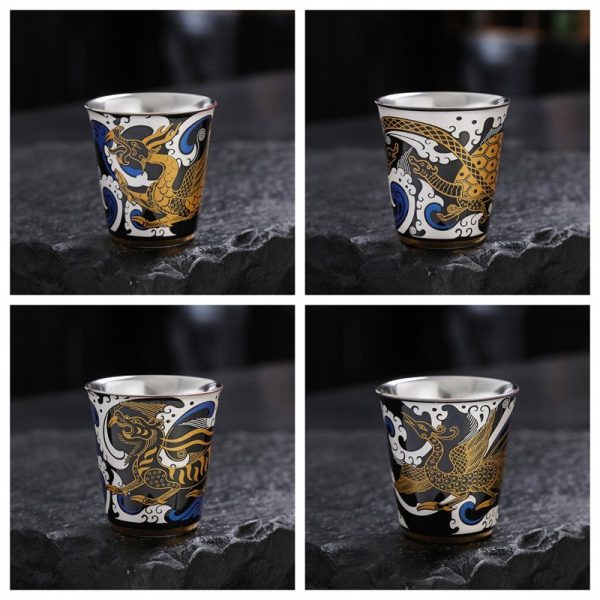Best Sterling Silver Interior Four Auspicious Beasts Themed Ceramic Gaiwan Set