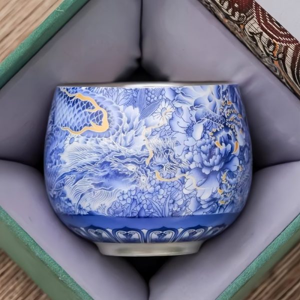 Sterling Silver Vintage Chinese Porcelain Tea Cup With Dragon and Peony