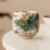 Sterling Silver Glaze Porcelain Hand Painted Green Water Dragon Tea Cup