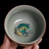 Antique Green Dragon Traditional Cracked Ceramic Chinese Gongfu Chawan Tea Cup
