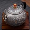 Antique Enamel Color Handcraft Sterling Silver Dragon Teapot With Carving Dragon And Phoenix Pattern