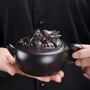 Vintage Traditional Purple Pottery Dragon Teapot Shaped Like A Dragon Head With Twist Design