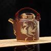 Antique Gold Inlaid with Jade Dragon and Phoenix Pattern Purple Clay Teapot Large Capacity with Handle