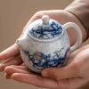 Vintage Blue And White Porcelain Chinese Dragon Egg Shaped Teapot With Gold And Silver Inlay
