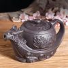 Gongfu Teapot in Dragon Boat Shape with Strainer Crafted from Black and Brown Yixing Clay Chinese Design