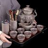 Luxury Grey Vintage Semi Automatic Ceramic Chinese Tripod Relief Dragon Head Ware Tea Set