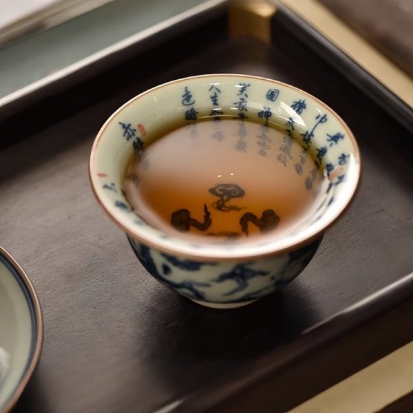 Vintage Hand Painted Blue and White Porcelain Dragon Chinese Tea Cup