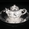 Vintage Opulent Silver Chinese Dragon and Phoenix Refined Gongfu Tea Pot Set