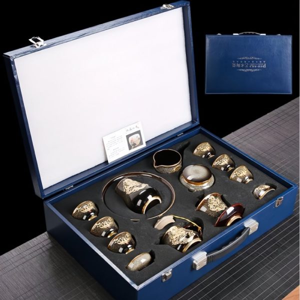 Authentic Vintage Kiln Change Chinese Porcelain Gongfu Tea Pot Set with Majestic Dragon Pattern