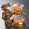 Antique Brown Traditional Year of the Dragon Chinese Tea Cup Set with Semi-Automatic Lazy Design
