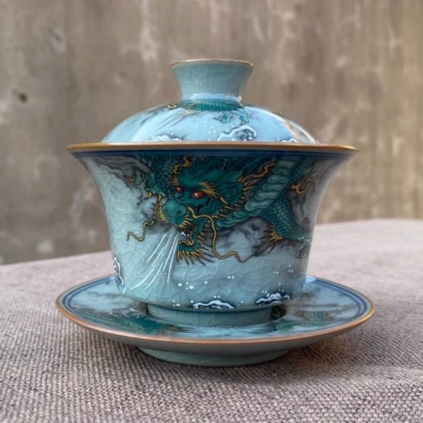 Vintage Ice Crack Hand Drawn Blue Dragon Luxury Chinese Porcelain Tea Set