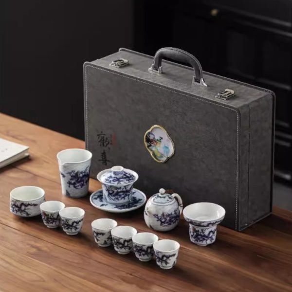 Unique Dragon Year Tea Set with Blue and White Porcelain Pattern