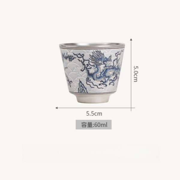 Silver Glaze Flying Dragon Pattern Vintage Chinese Ceramic Tea Cup