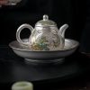 Antique Chinese Green Dragon Silver Gilded Porcelain Pear-Shaped Teapot