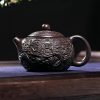 Vintage Handmade Chinese Dragon Teapot Crafted From Black Gold Sand Clay With Carving Dragon Pattern