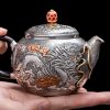 Antique Enamel Color Handcraft Sterling Silver Dragon Teapot With Carving Dragon And Phoenix Pattern