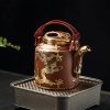 Antique Gold Inlaid with Jade Dragon and Phoenix Pattern Purple Clay Teapot Large Capacity with Handle