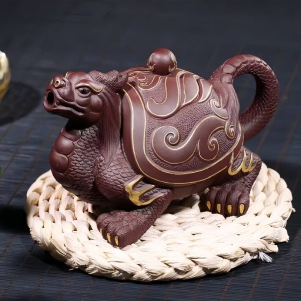 Unique Gilding Dragon Turtle Shaped Teapot with Dragon Ball Twist Made from Yixing Purple Clay
