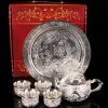 Vintage Opulent Silver Chinese Dragon and Phoenix Refined Gongfu Tea Pot Set
