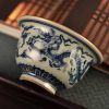Vintage Hand Painted Blue and White Porcelain Dragon Chinese Tea Cup