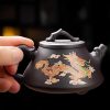 Yixing Purple Clay Antique Dragon Teapot With Color Changing Pattern Stone Gourd Design