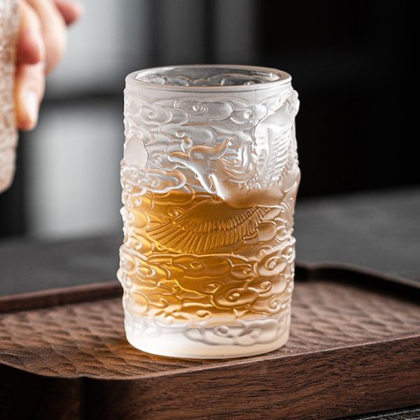 Vintage Square Round Dragon and Phoenix Chinese Traditional Crystal Tea Cup