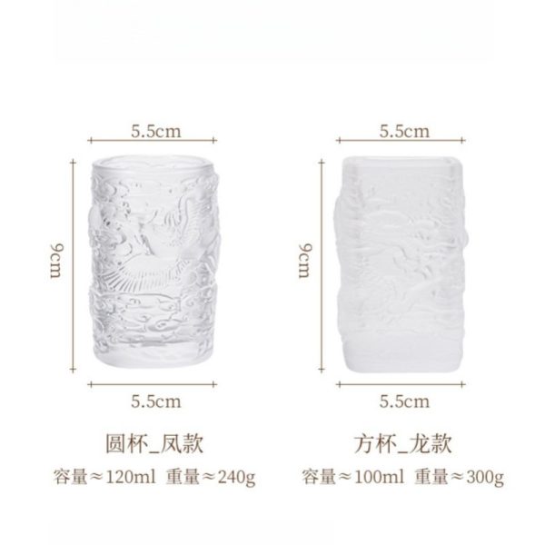 Vintage Square Round Dragon and Phoenix Chinese Traditional Crystal Tea Cup