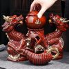 Vintage Exquisite Ceramic Opulent Red Double Dragon Gilding Tea Set
