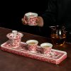 Traditional Chinese Year of the Dragon Vintage Jingdezhen Porcelain Red Dragon Themed Tea Cup Set