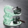 Chinese Grey Jade Green Majestic Dragon Semi-Automatic Lazy Antique Kungfu Tea Cup Set