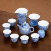 Antique Luxury Blue Dragon Chinese Ceramic Gongfu Tea Pot Set with Wire Inlay Silver Gilt