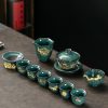 Luxury Vintage Chinese Green Ice Crackle Glaze Gongfu Tea Pot Set with Gold Inlaid Jade Dragon and Phoenix