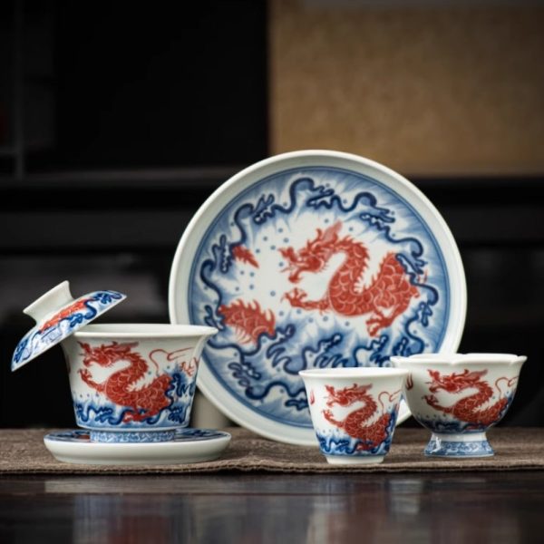 Graceful Traditional Luxury Chinese Blue and White Porcelain Antique Wave Tea Set