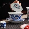 Vintage Elegant Chinese Blue and White Porcelain Dragon Phoenix Luxury Gongfu Tea Cup Set