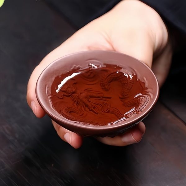 Authentic Yixing Purple Clay Hand Carved Chinese Dragon Tea Cup