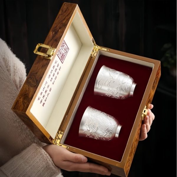 Exquisite Embossed Fire-breathing Dragon Sterling Silver Vintage Chinese Ceramic Tea Cup